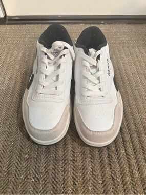 Reebok kids White and Black Low-Top Sneakers with Tan Suede